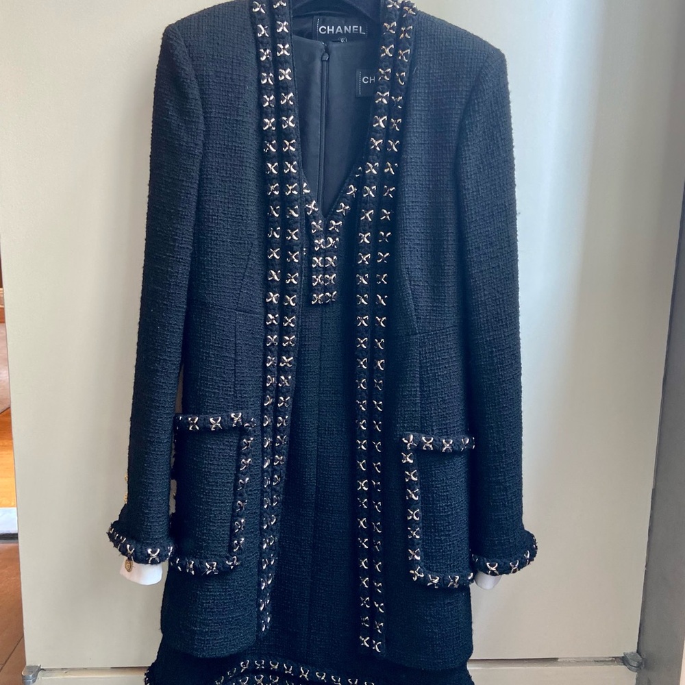 Chanel Black Blazer and Dress Set with Metallic Embellishments - Picture 3 of 16